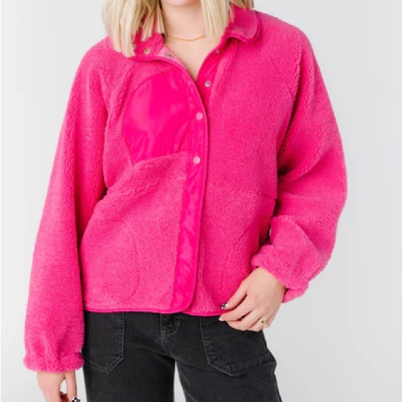 NWT Blu Pepper Pink Soft Fleece Snap Button Up Teddy Jacket Size Small - Picture 2 of 14
